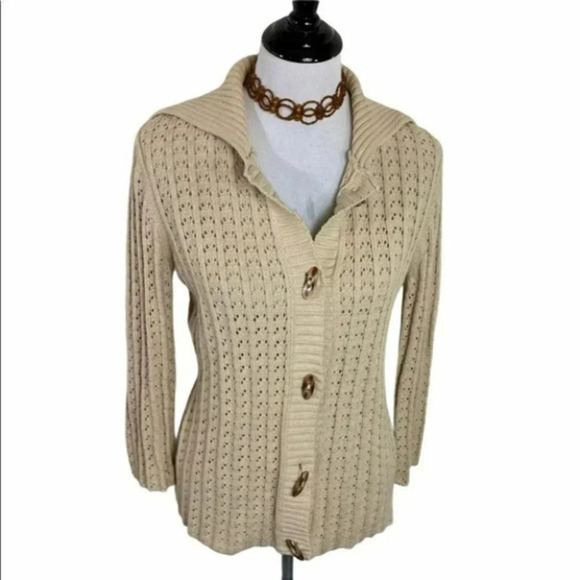 Nautica M tan open knit‎ collared cardigan - Picture 1 of 6